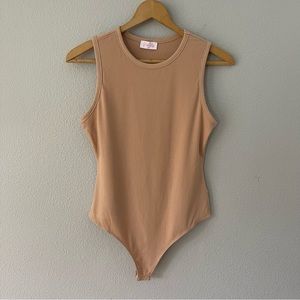 Pink Lily Tan Ribbed Bodysuit Size XL